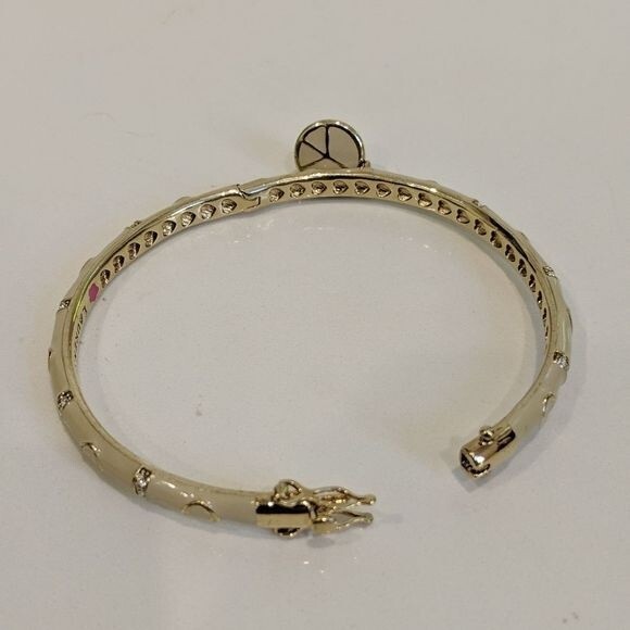 Women's Light Gold Bangle with Peace Sign Charm and Heart Details - Picture 2 of 3